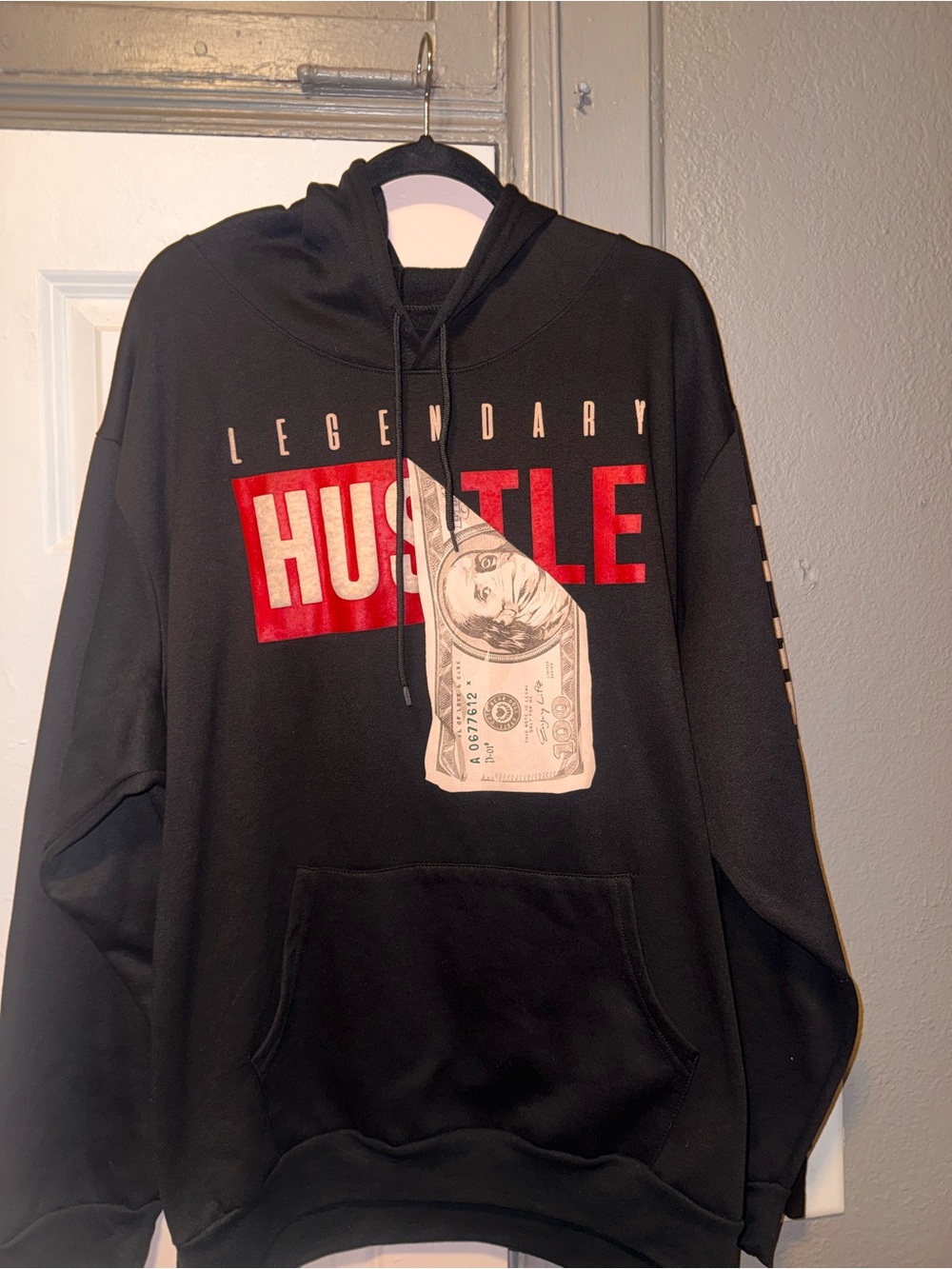 Launder Legendary Hustle Black Hoodie with Red Graphic